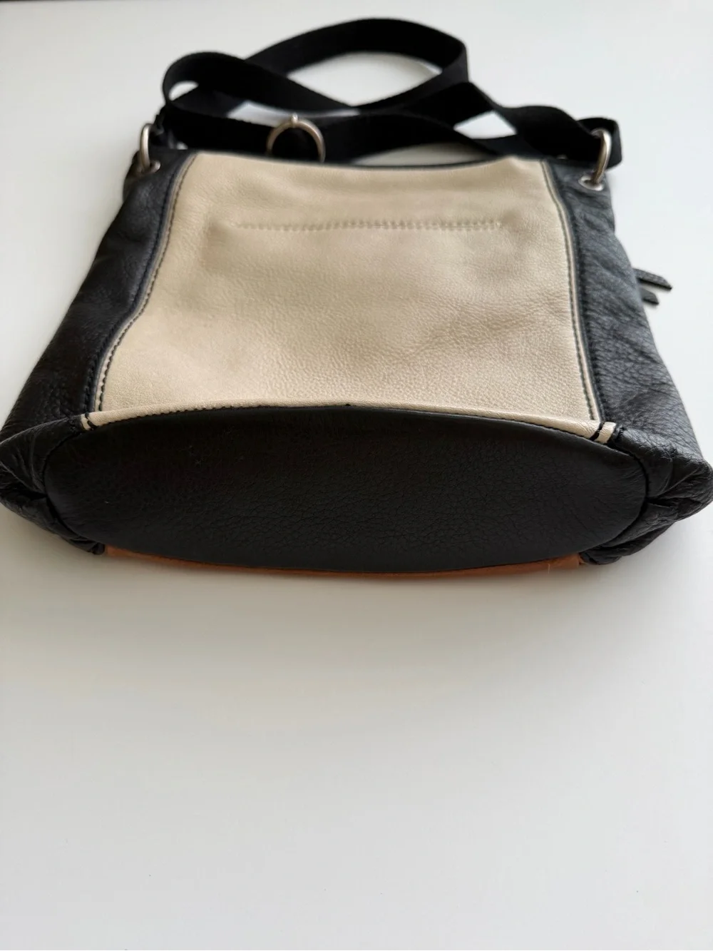 The Sak Colorblock Leather Crossbody Bag in Black, Tan, Cream
